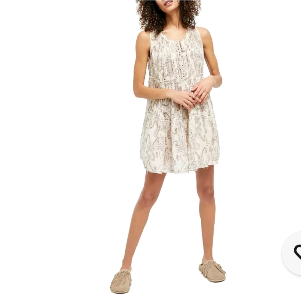 Free People Printed Sundown Mino Nightie Dress Beige Size XS